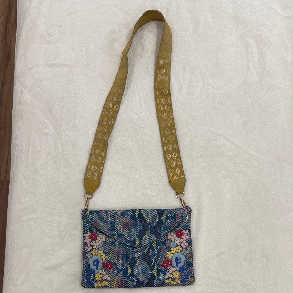 Anthropologie Blue and Yellow Floral Crossbody Bag